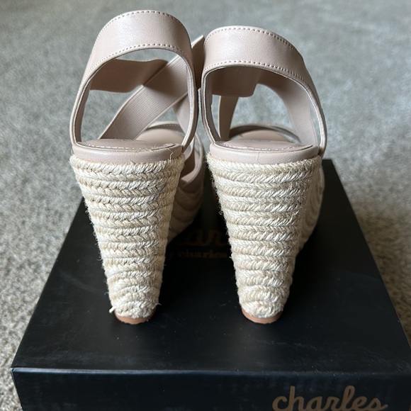 NIB Charles by Charles David Alyce Elastic Strap Wedge Espadrille Sandals 9 Nude - Picture 6 of 9